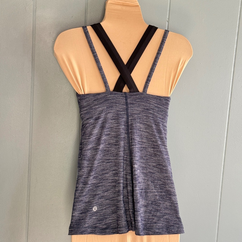 Lululemon Run For Gold Tank‎ Top Built In Bra Racerback Yoga Navy Blue Small - Picture 2 of 5